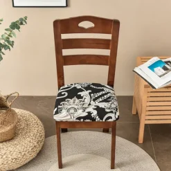 Dining Chair Seat Covers Stretch Printed Chair Seat Covers Set of 2 Removable Washable Upholstered Chair Seat Protector Cushion Slipcovers for Kitchen Office