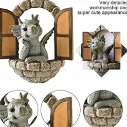 Dinosaur Sculpture Wall Decoration Weatherproof Resin Statue Miniatures for Patio Yard Garden Wall Decoration Lovely Dragon Garden Ornaments