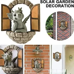 Dinosaur Sculpture Wall Decoration Weatherproof Resin Statue Miniatures for Patio Yard Garden Wall Decoration Lovely Dragon Garden Ornaments