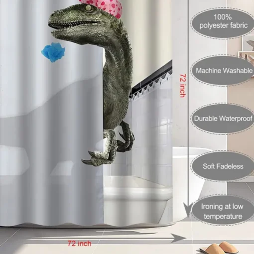 Dinosaur Shower Curtain Set 180cm*180cm(70"*70")with Hooks for Bathroom, White Fun Kids Fabric Shower Curtains , Cool Cute Unique Raptor Bathroom Accessories Decor