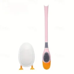 Diving Duck Toilet Brush, Silicone Non-dead Plastic Long Handle With Base, Household Bathroom Soft Brush, Squat Toilet Cleaning Brush, Cleaning Supplies, Cleaning Tool