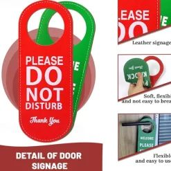 Do Not Disturb Sign Door Hanger Sign PU Leather Welcome Please Knock Sign Ideal for Offices Clinics Law Firms Hotels or during Therapy Massage Spa Counseling Sessions