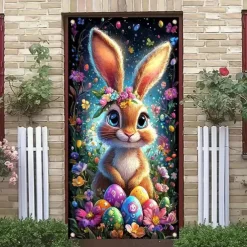 Door Decorations Door Covers Rabbit Eggs Door Tapestry Door Curtain Decoration Backdrop Indoor/Outdoor Door Banner for Front Door Farmhouse