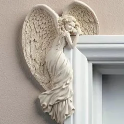 Door Frame Angel Decor Statues Ornaments with Heart-Shaped Wings Sculpture Angel in Your Corner Resin Wall Sculpture Crafts for Home Living Room Bedroom Decoration