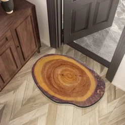 Door Mat Floor Mat Non Slip Ring of Tree 3D Trunk Wooden Log Print Area Rug Bath Mat Waterasorb for Indoor Outdoor Patio Bedroom Kitchen Office