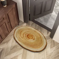 Door Mat Floor Mat Non Slip Ring of Tree 3D Trunk Wooden Log Print Area Rug Bath Mat Waterasorb for Indoor Outdoor Patio Bedroom Kitchen Office