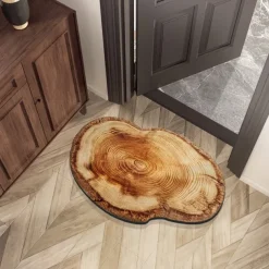 Door Mat Floor Mat Non Slip Ring of Tree 3D Trunk Wooden Log Print Area Rug Bath Mat Waterasorb for Indoor Outdoor Patio Bedroom Kitchen Office