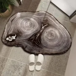 Door Mat Floor Mat Non Slip Ring of Tree 3D Trunk Wooden Log Print Area Rug Bath Mat Waterasorb for Indoor Outdoor Patio Bedroom Kitchen Office