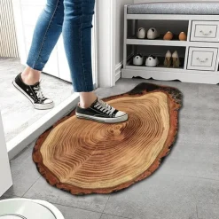 Door Mat Floor Mat Non Slip Ring of Tree 3D Trunk Wooden Log Print Area Rug Bath Mat Waterasorb for Indoor Outdoor Patio Bedroom Kitchen Office