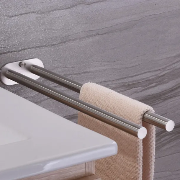 Double Arm Towel Holder 304 Stainless Steel Towel Bar Rail Wall Kitchen Hanger Shelf for Towels Bathroom Towel Rack