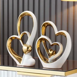 Double Heart Porcelain Decor for Living Room, Entryway, Coffee Table, and Shelves - Perfect Anniversary and Father's Day Gift for Couples and Lovers - Modern and Decorative Home Decor