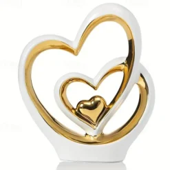 Double Heart Porcelain Decor for Living Room, Entryway, Coffee Table, and Shelves - Perfect Anniversary and Father's Day Gift for Couples and Lovers - Modern and Decorative Home Decor