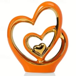 Double Heart Porcelain Decor for Living Room, Entryway, Coffee Table, and Shelves - Perfect Anniversary and Father's Day Gift for Couples and Lovers - Modern and Decorative Home Decor