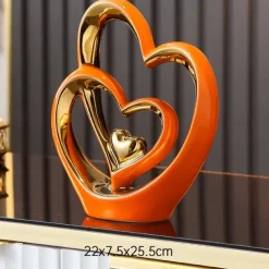 Double Heart Porcelain Decor for Living Room, Entryway, Coffee Table, and Shelves - Perfect Anniversary and Father's Day Gift for Couples and Lovers - Modern and Decorative Home Decor