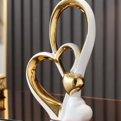 Double Heart Porcelain Decor for Living Room, Entryway, Coffee Table, and Shelves - Perfect Anniversary and Father's Day Gift for Couples and Lovers - Modern and Decorative Home Decor