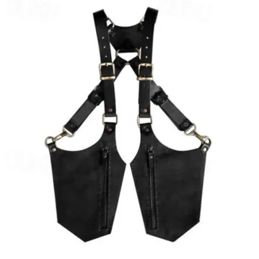 Double Shoulder Armpit Bag,Vintage Leather Men's Suspenders Shoulder Bag Outdoor Crossbody Phone Bag with Adjustable Zippered Pouch, Universally Compatible Wallet for Both Sides