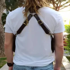 Double Shoulder Armpit Bag,Vintage Leather Men's Suspenders Shoulder Bag Outdoor Crossbody Phone Bag with Adjustable Zippered Pouch, Universally Compatible Wallet for Both Sides