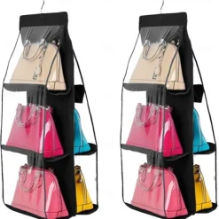 Double Side 6 Pocket Foldable Hanging Handbag Purse Storage Bag Sundry Tidy Organizer Wardrobe Closet Hanger