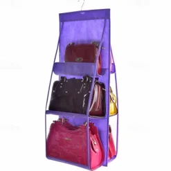 Double Side 6 Pocket Foldable Hanging Handbag Purse Storage Bag Sundry Tidy Organizer Wardrobe Closet Hanger