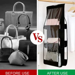 Double Side 6 Pocket Foldable Hanging Handbag Purse Storage Bag Sundry Tidy Organizer Wardrobe Closet Hanger