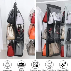 Double Side 6 Pocket Foldable Hanging Handbag Purse Storage Bag Sundry Tidy Organizer Wardrobe Closet Hanger