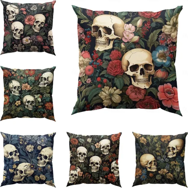Double Side Pillow Cover 1PC Skeleton Flower Soft Decorative Square Cushion Case Pillowcase for Bedroom Livingroom Sofa Couch Chair Decorations