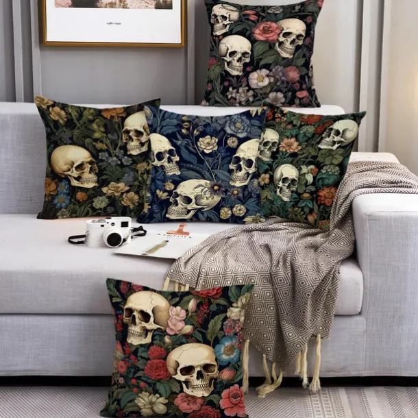 Double Side Pillow Cover 1PC Skeleton Flower Soft Decorative Square Cushion Case Pillowcase for Bedroom Livingroom Sofa Couch Chair Decorations