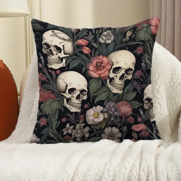 Double Side Pillow Cover 1PC Skeleton Flower Soft Decorative Square Cushion Case Pillowcase for Bedroom Livingroom Sofa Couch Chair Decorations
