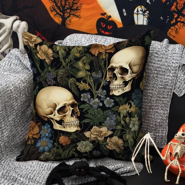 Double Side Pillow Cover 1PC Skeleton Flower Soft Decorative Square Cushion Case Pillowcase for Bedroom Livingroom Sofa Couch Chair Decorations