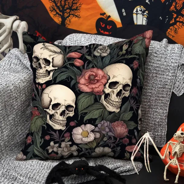 Double Side Pillow Cover 1PC Skeleton Flower Soft Decorative Square Cushion Case Pillowcase for Bedroom Livingroom Sofa Couch Chair Decorations