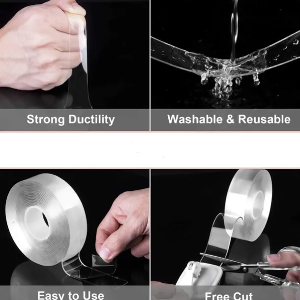 Double Sided Tape Heavy Dut, Multipurpose Removable Mounting Tape Adhesive Grip,Reusable Strong Sticky Wall Tape Strips Transparent Tape Poster Carpet Tape for Paste Items,Household