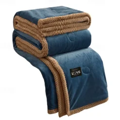 Double-Sided Coral Fleece Blanket Three-Layer Quilted Thickened Cover Quilt Flannel Blanket Double Single Air-Conditioning Nap Blanket