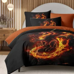 Dragon Duvet Cover Set 100% Cotton Soft and Comfortable Bedding Set with Bold Dragon Print Perfect for Bedroom Decor Stylish and Cozy Easy Care Machine Washable