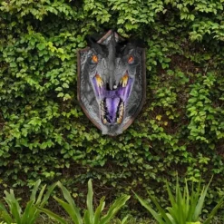 Dragon Sculpture with LED Smoked Effect, 3D Wall Art Hanging Statue for Garden or Home Decor