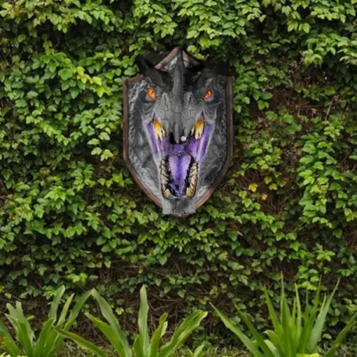 Dragon Sculpture with LED Smoked Effect, 3D Wall Art Hanging Statue for Garden or Home Decor