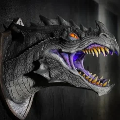 Dragon Sculpture with LED Smoked Effect, 3D Wall Art Hanging Statue for Garden or Home Decor