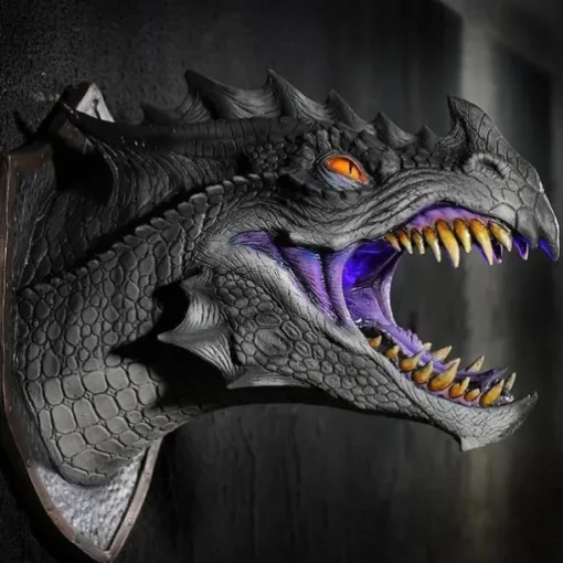 Dragon Sculpture with LED Smoked Effect, 3D Wall Art Hanging Statue for Garden or Home Decor