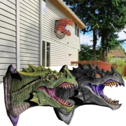 Dragon Sculpture with LED Smoked Effect, 3D Wall Art Hanging Statue for Garden or Home Decor