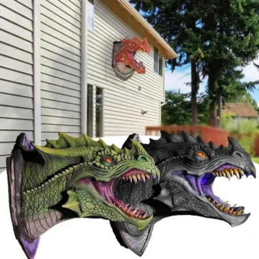 Dragon Sculpture with LED Smoked Effect, 3D Wall Art Hanging Statue for Garden or Home Decor