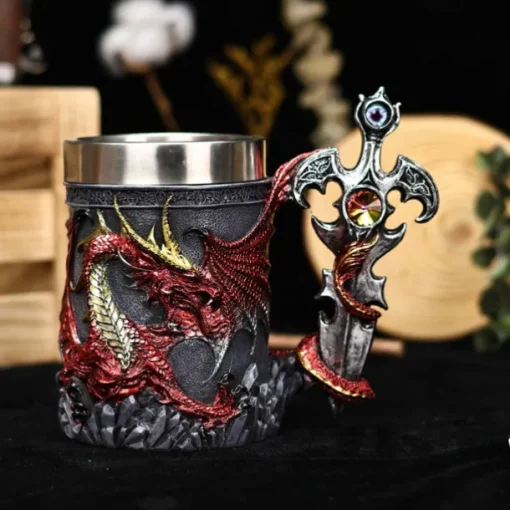 Dragon Warrior Beer Mug,Oktoberfest Gift Mug Western Mythology Fire Dragon Stein, Nordic Sword Tankard, Coffee & Beer Cup, Christmas Gift for Men