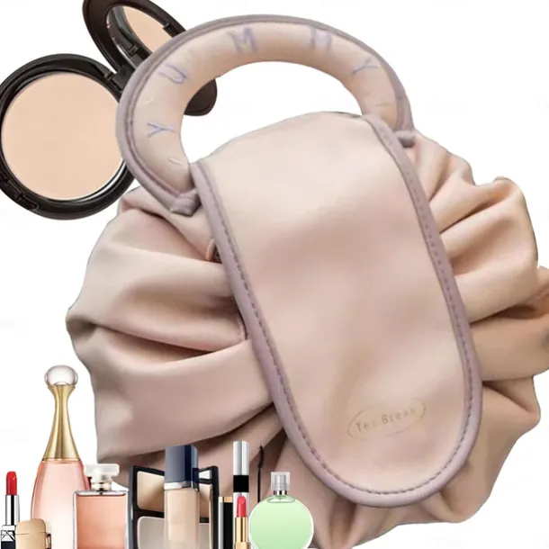 Drawstring Makeup Bag, Large Cosmetic Bag, Portable Waterproof Toiletry Organizer for Women, Travel Makeup Pouch, Female Cosmetic Bag, Make Up Bags for Toiletries and Accessories