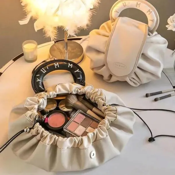 Drawstring Makeup Bag, Large Cosmetic Bag, Portable Waterproof Toiletry Organizer for Women, Travel Makeup Pouch, Female Cosmetic Bag, Make Up Bags for Toiletries and Accessories