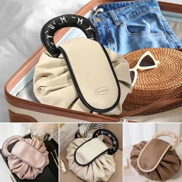 Drawstring Makeup Bag, Large Cosmetic Bag, Portable Waterproof Toiletry Organizer for Women, Travel Makeup Pouch, Female Cosmetic Bag, Make Up Bags for Toiletries and Accessories