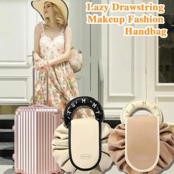 Drawstring Makeup Bag, Large Cosmetic Bag, Portable Waterproof Toiletry Organizer for Women, Travel Makeup Pouch, Female Cosmetic Bag, Make Up Bags for Toiletries and Accessories