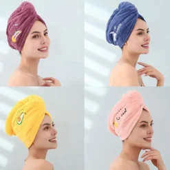 Dry Hair Cap Embroidery Cap Double-Layer Shower Cap Quick-Drying Strong Water Absorption Thickened Home Bag Hair Dry Hair Towel Back To School College Student