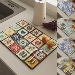 Drying Mat For Kitchen Counter Coffee Patterntableware Drying Mat Table Insulation Mat Protect Countertops And Tableware Bowl And Chopsticks Drying Mat Absorbent Dishes Drainer Mats