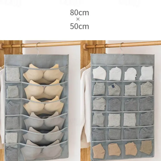Dual-Sided Hanging Closet Organizer Pocket for Underwear Stocking Toiletries Accessories Bra Dresser Panty Socks Drawers Home Basics