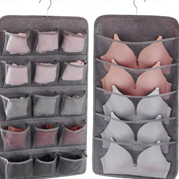 Dual-Sided Hanging Closet Organizer Pocket for Underwear Stocking Toiletries Accessories Bra Dresser Panty Socks Drawers Home Basics