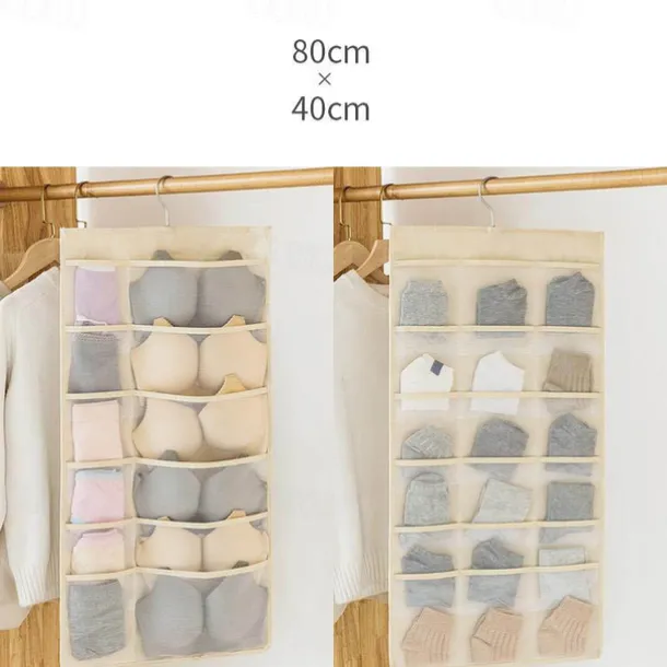 Dual-Sided Hanging Closet Organizer Pocket for Underwear Stocking Toiletries Accessories Bra Dresser Panty Socks Drawers Home Basics