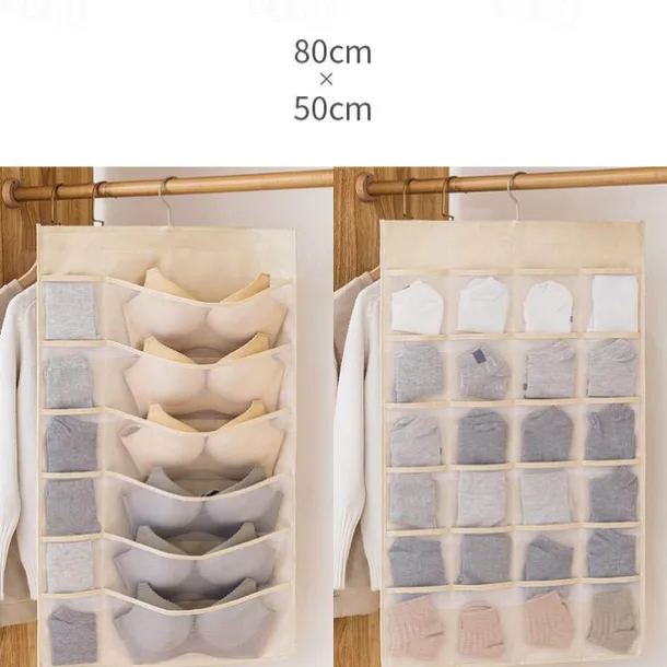 Dual-Sided Hanging Closet Organizer Pocket for Underwear Stocking Toiletries Accessories Bra Dresser Panty Socks Drawers Home Basics
